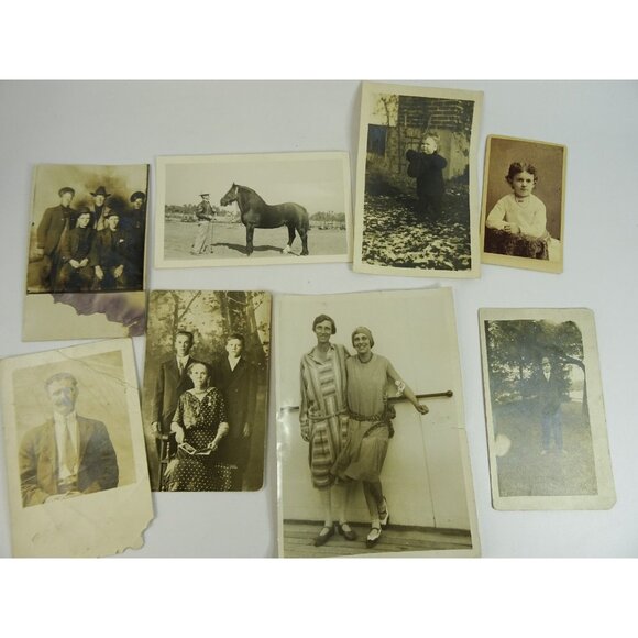 Antique Photos Lot Portraits Photographs Wedding Baby Horse Grandma Sibling 28pc - Picture 8 of 16
